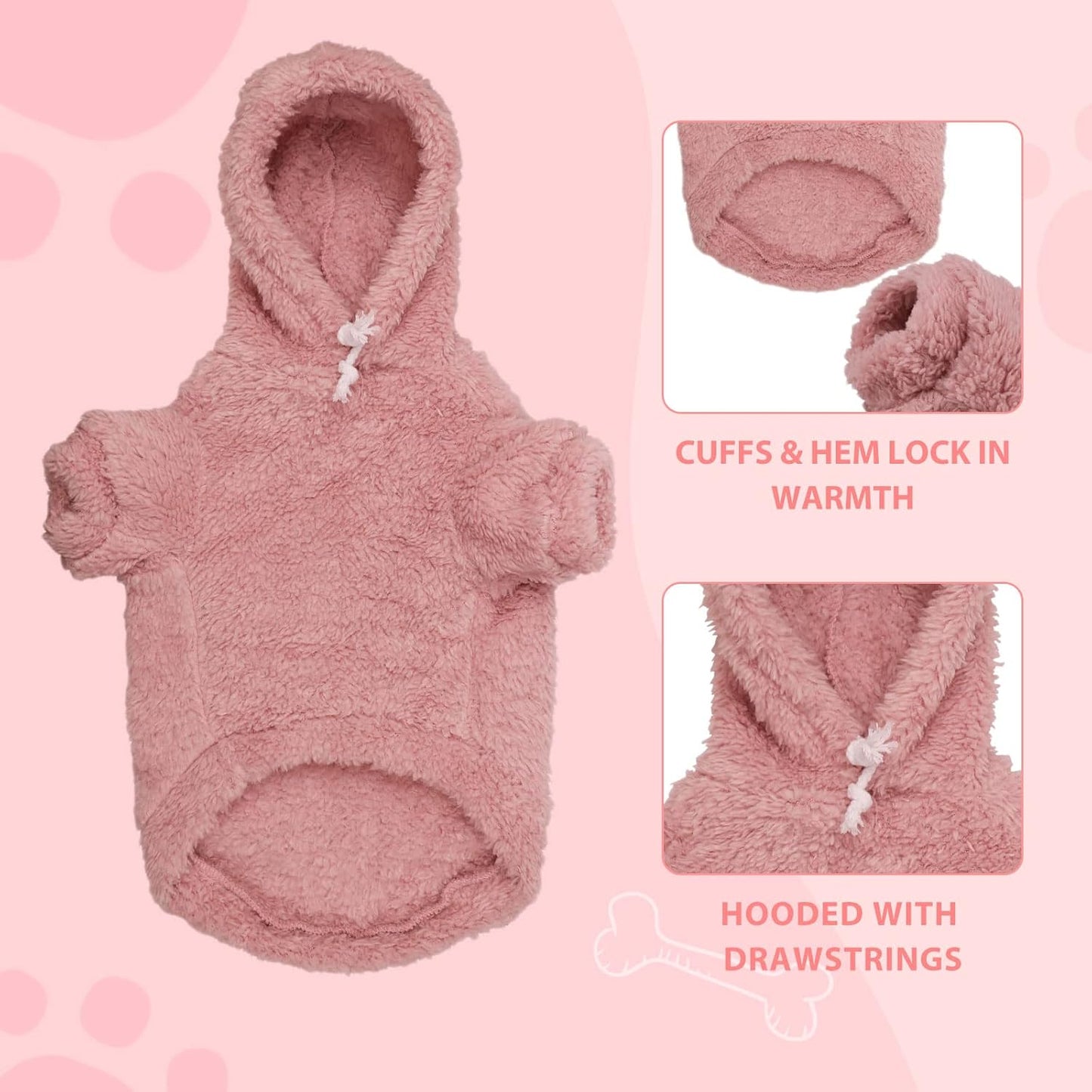Fuzzy Dog Sweaters for Small Dogs Dog Hoodie Pet Clothes Warm Soft Cozy Coats Hooded Sweatshirt Fleece Small Pet Hoodies Sweater(Pink-S)