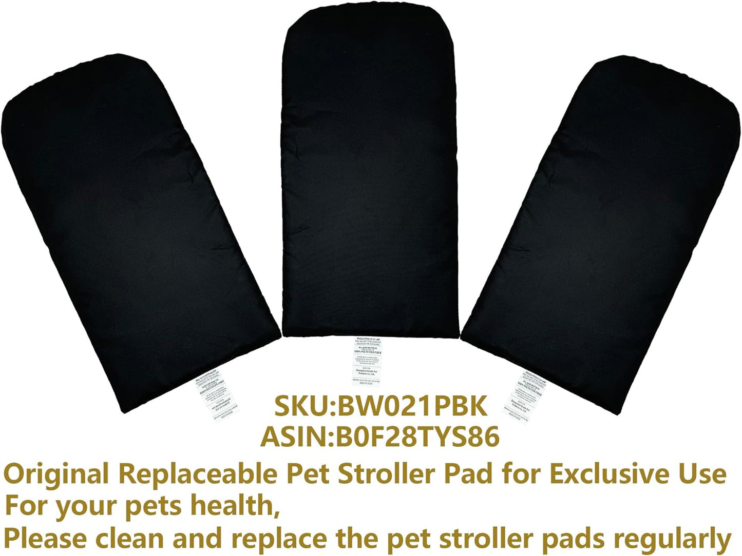 ROODO Pet Stroller Inner Pad for Exclusive Use,Original,Replaceable,Easy to Clean,Set of 3 pc(Black)