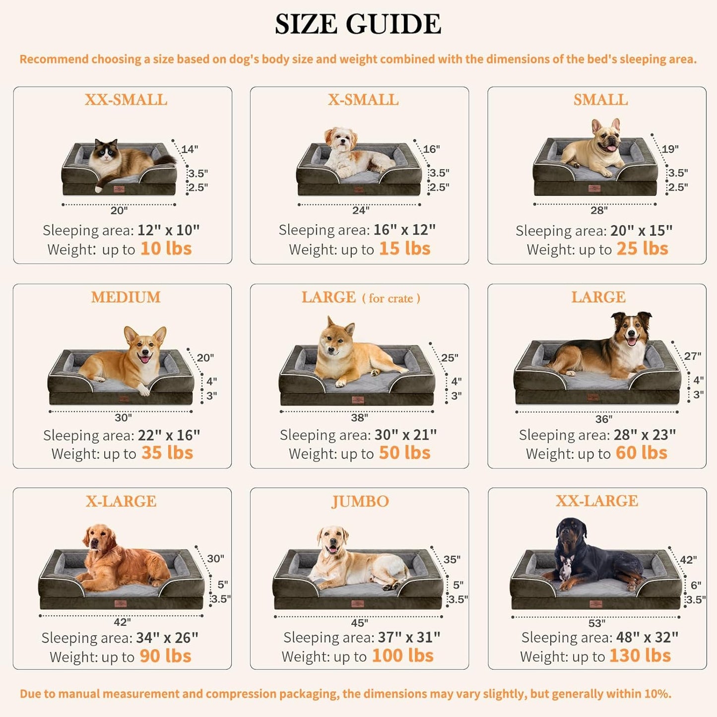 Comfort Expression Small Dog Beds Waterproof Orthopedic Foam Dog Sofa Beds for Small Dogs Comfy Pet Bed with Washable Removable Cover & Non-Slip Bottom(X-Small,Dark Green)