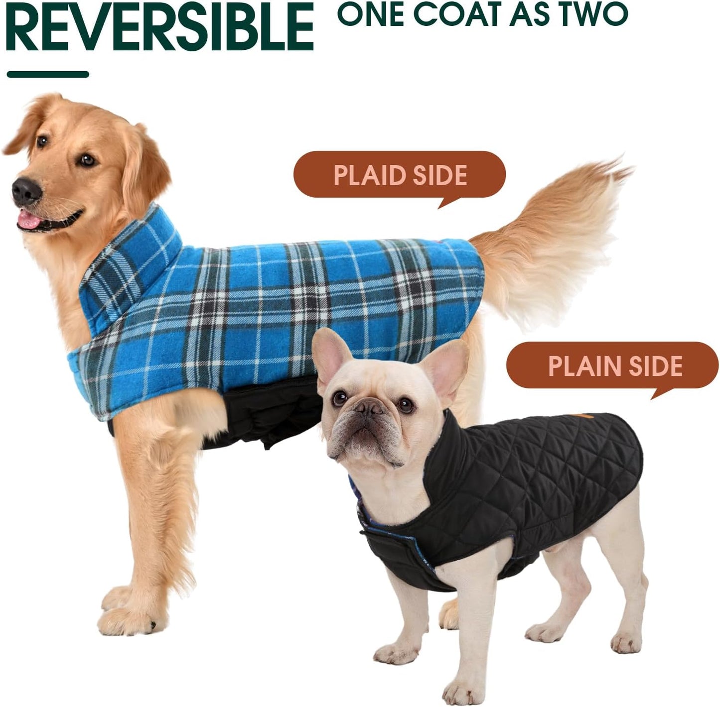 Kuoser Warm Dog Coat, Waterproof Dog Jacket for Extra Large Dogs, Adjustable Durable XXXL Doggie Winter Coat Reversible Puppy Cold Weather Apparel for Large Breed, Blue 3XL