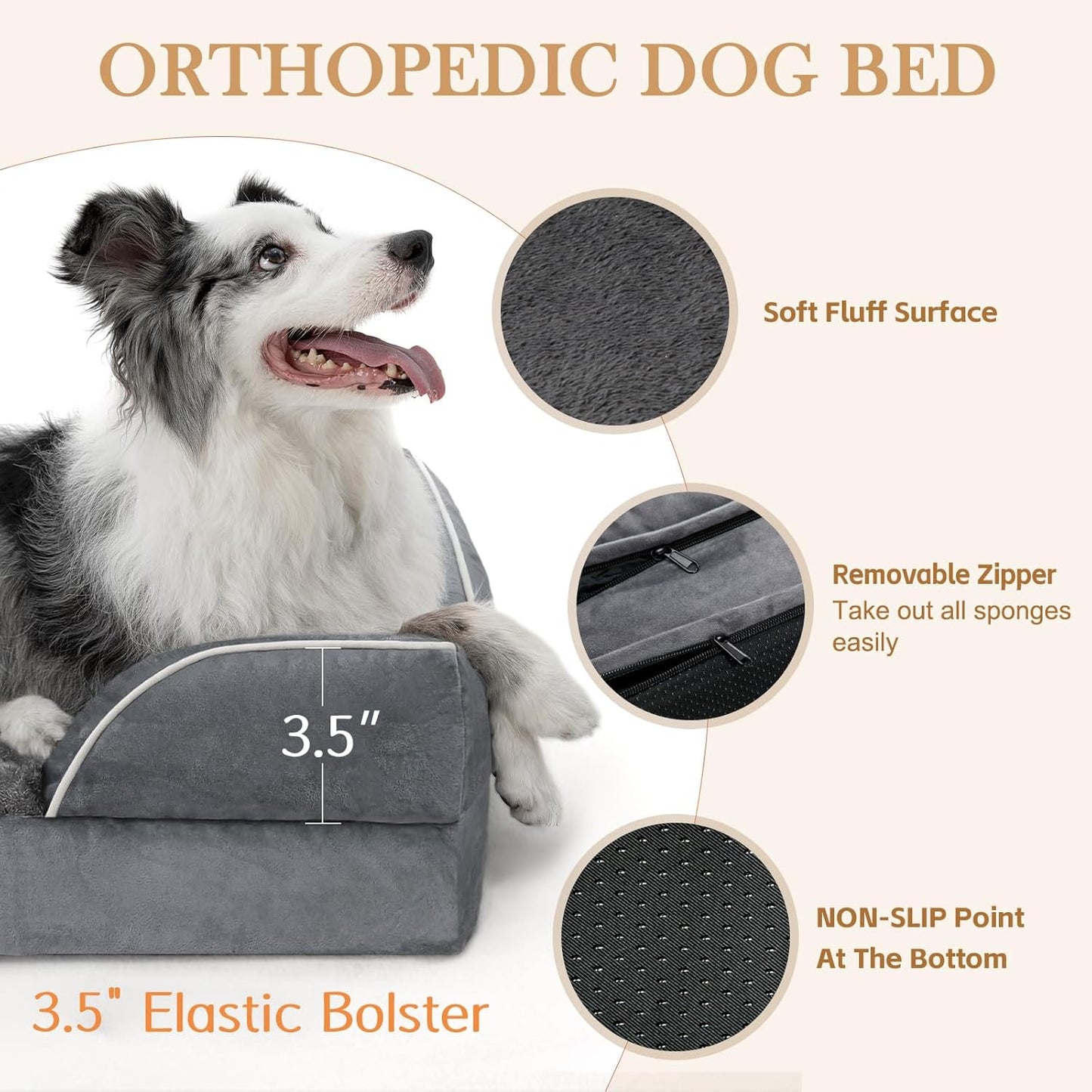 Comfort Expression Small Dog Beds Waterproof Orthopedic Foam Dog Sofa Beds for Small Dogs Comfy Pet Bed with Washable Removable Cover & Non-Slip Bottom(X-Small,Dark Grey)