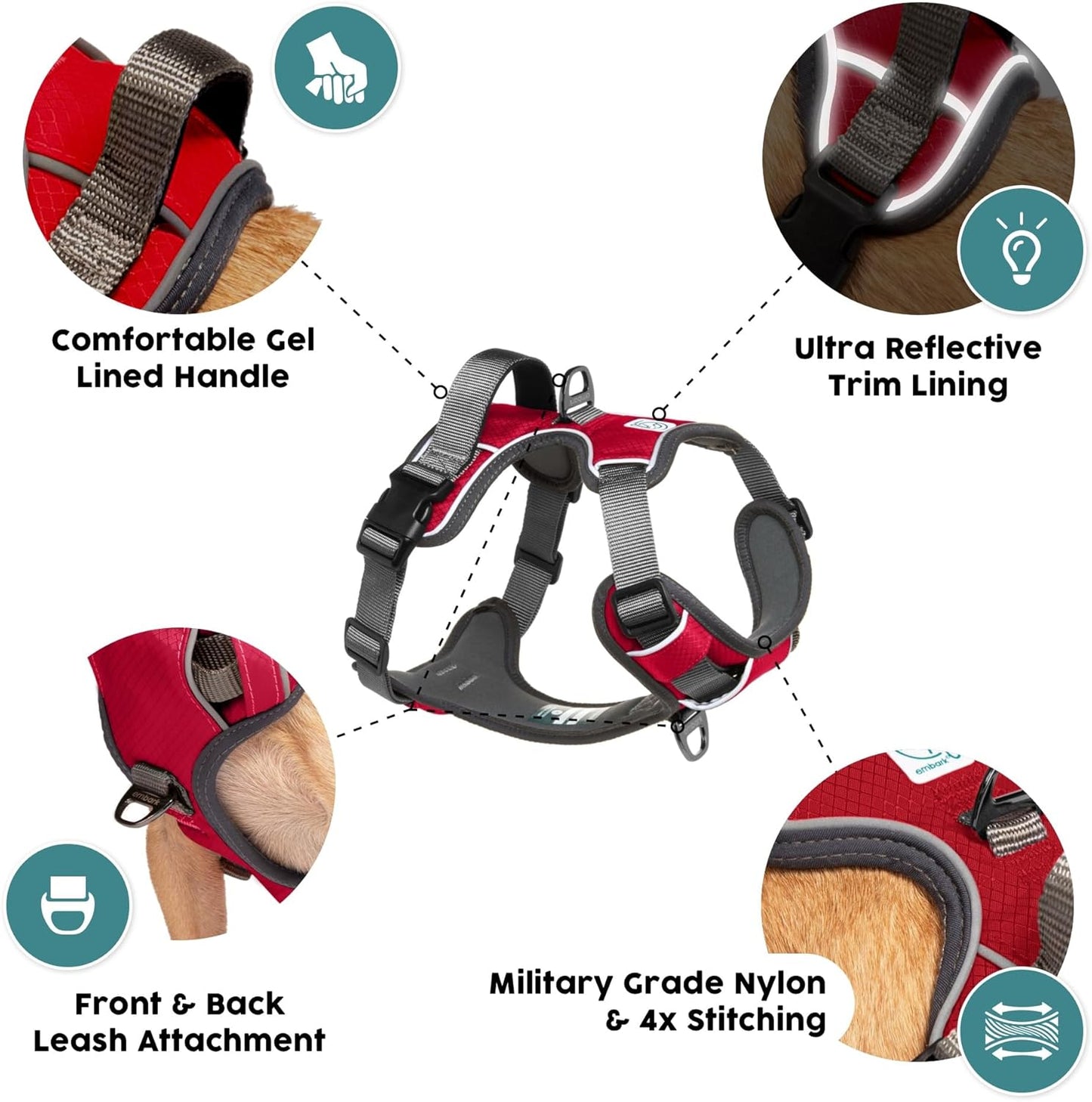 Embark Adventure Dog Harness, Reflective Trim No Pull Dog Harnesses for Small Sized Dogs - Military Grade Nylon, Front Clip with Gel Lined Handle. Soft & Padded Puppy