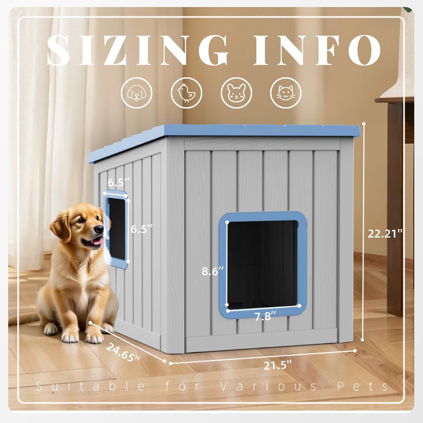 Dog House Small Dog Houses Outdoor with Sloped Roof Waterproof Ventilated Design Easy to Clean Elevated Floor Easy Assembly for Middle Sized Dogs