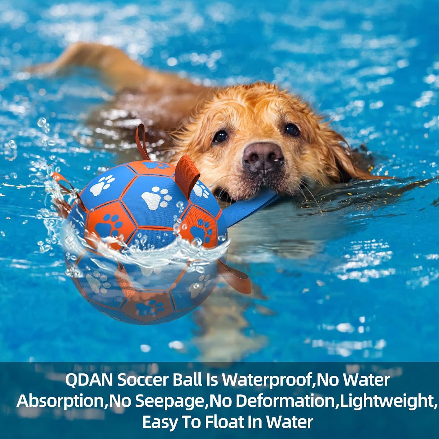 QDAN Dog Ropes Toys Soccer Ball with Straps, Puppy Birthday Gifts, Tug Toy, Durable Dog Balls for Medium & Large Dogs- Blue Orange(8 Inch)