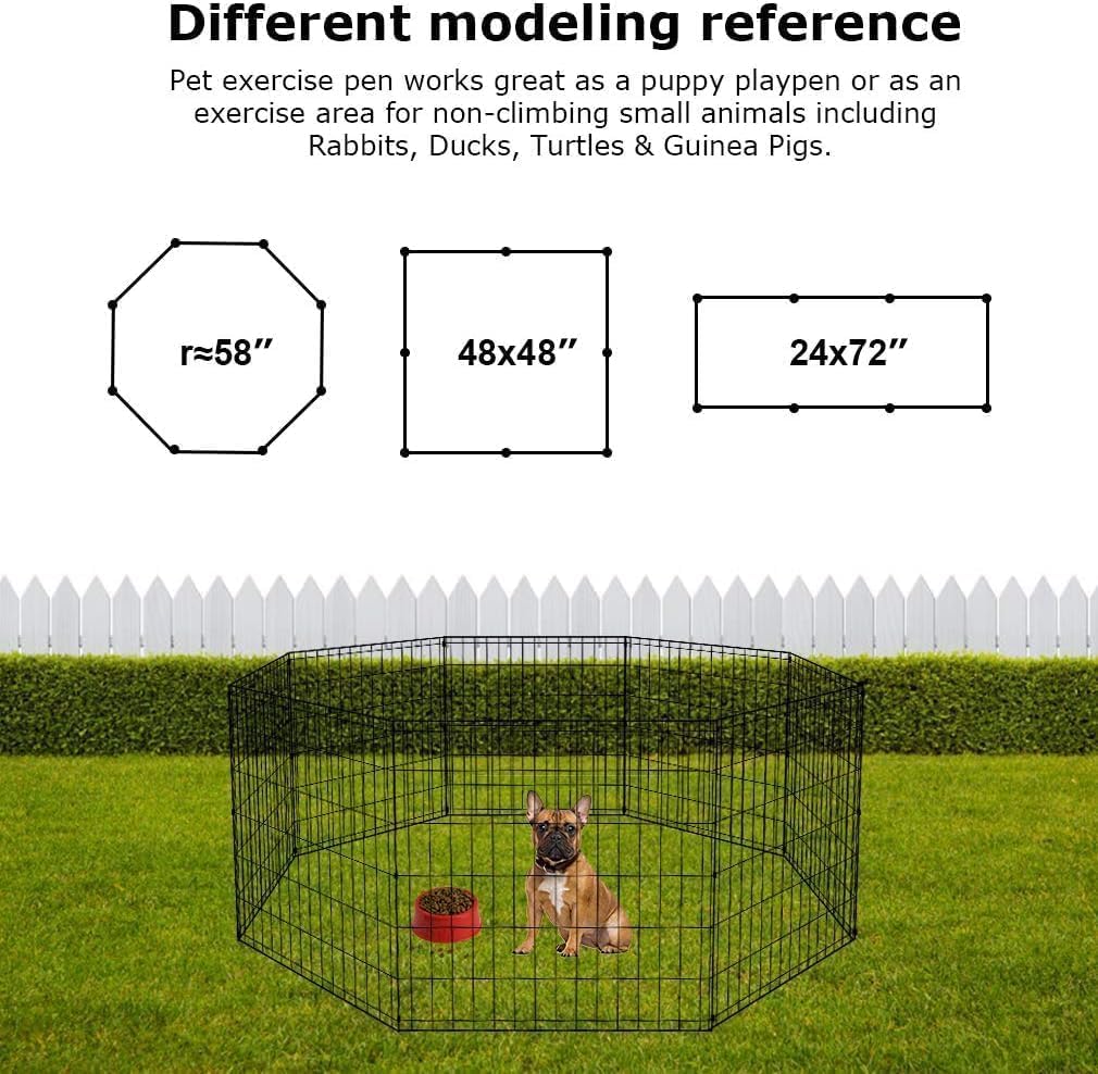 BestPet Dog Pen Playpen Puppy Pet Playpen 8 Panel Indoor Outdoor Metal Portable Folding Animal Exercise Dog Fence,24",Black