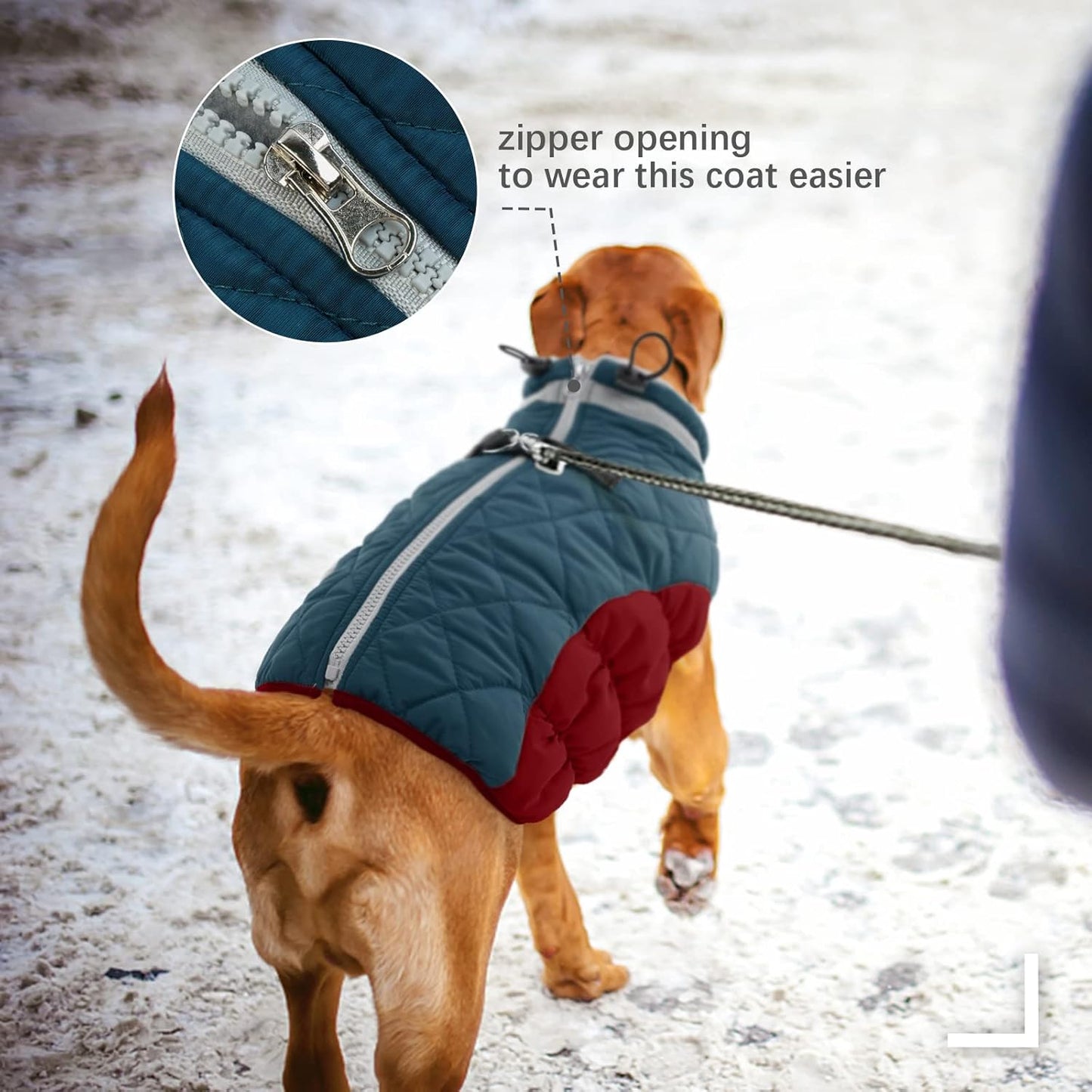 FUAMEY Dog Coat for Large Dogs,Waterproof Dog Winter Jacket with Harness Built in Puppy Cold Weather Coats Reflective Pet Vest with Zipper Warm Fleece Dogs Snowsuit Windproof Dark Blue L