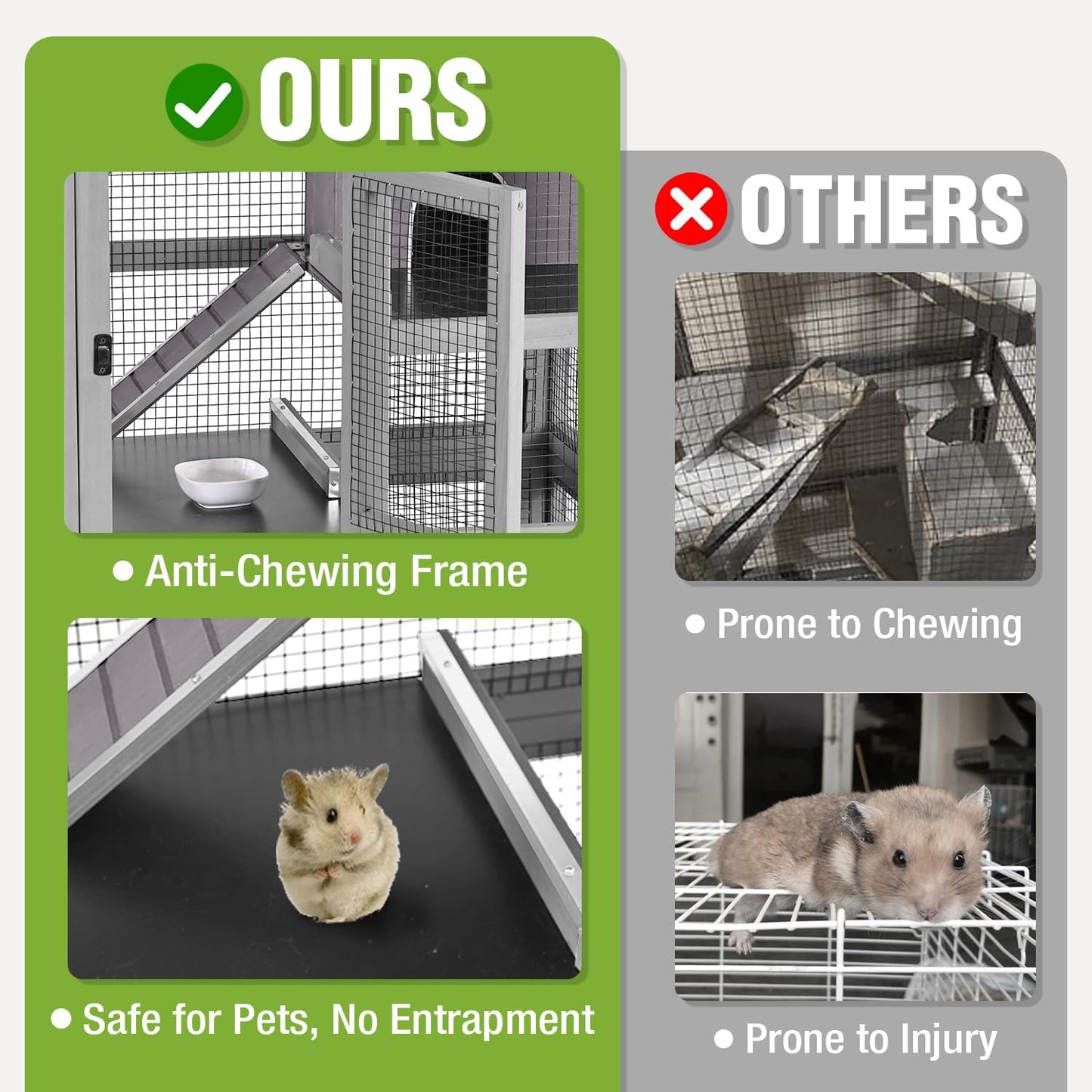 Large Ferret Cage, Chinchilla Cage with 5 Levels, Wooden Guinea Pig Cages with Wheels, Small Animal Cages with Ramp, Hideout, Pull Out Tray, for Rat, Hamster, Hedgehog