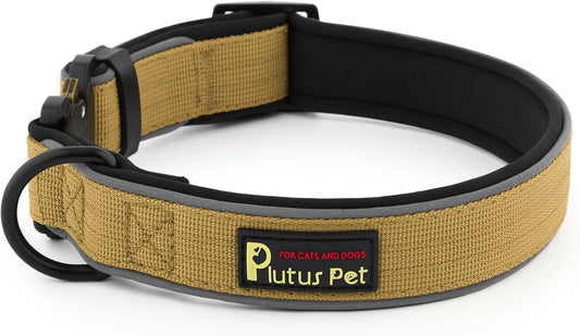 Plutus Pet Tactical Dog Collar, Reflective, Adjustable Heavy Duty Dog Collar, Soft Padded and Comfortable, for Small Medium and Large Dogs (Brown, L)