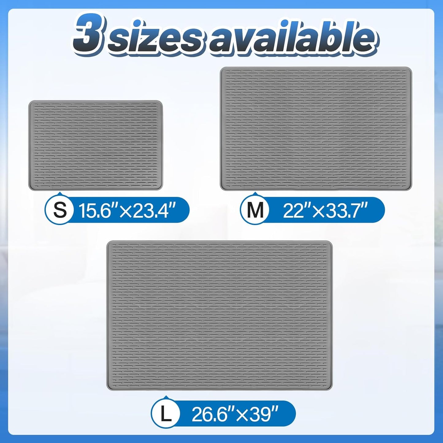 MEWTOGO Easy Clean Silicone Cat Mat for Litter Box - 39" x 26.6" Extra Large Waterproof Non-Slip Kitty Litter Trapping Mat for Protecting Floor, Less-Mess Food Water Mat for Indoor, Gray