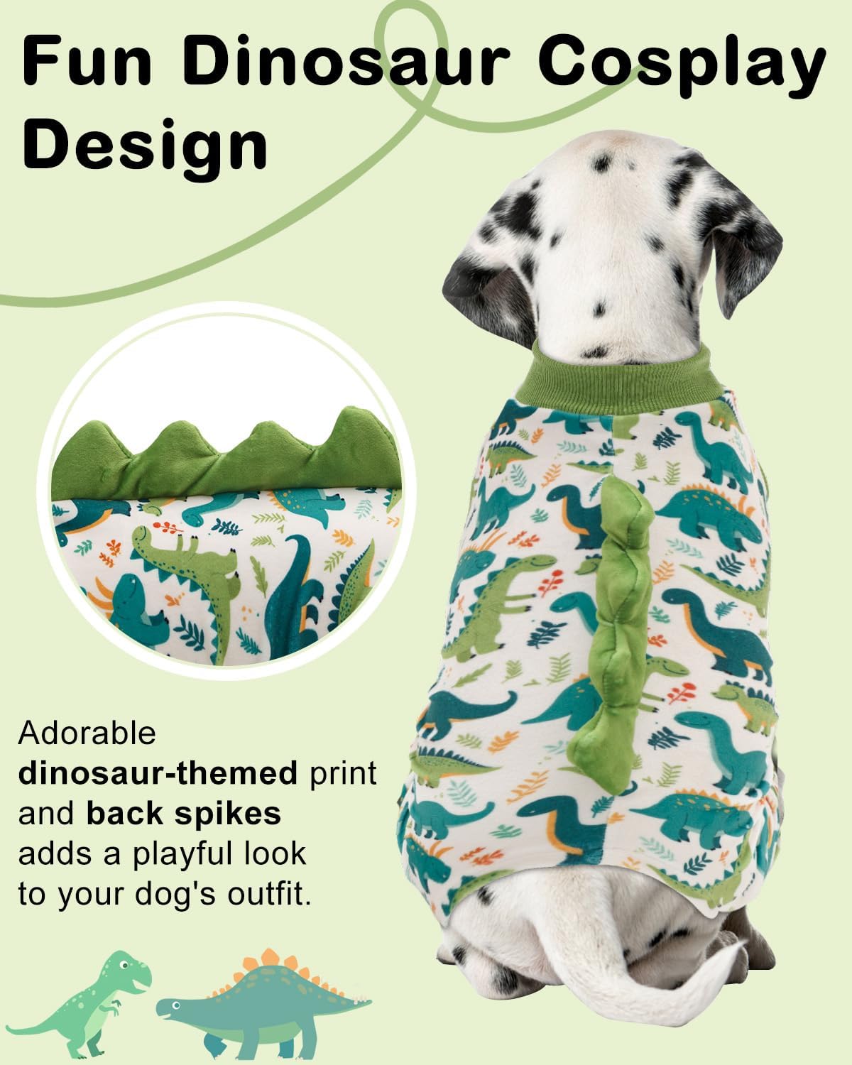CuteBone Dinosaur Costume Dog Pajamas, Stretchy Spandex Crystal Velvet Sleepwear Coat for Small Dogs, Soft & Warm Pet Outfit Clothes for Cold Weather, Cozy Pullover Design COSP05XL