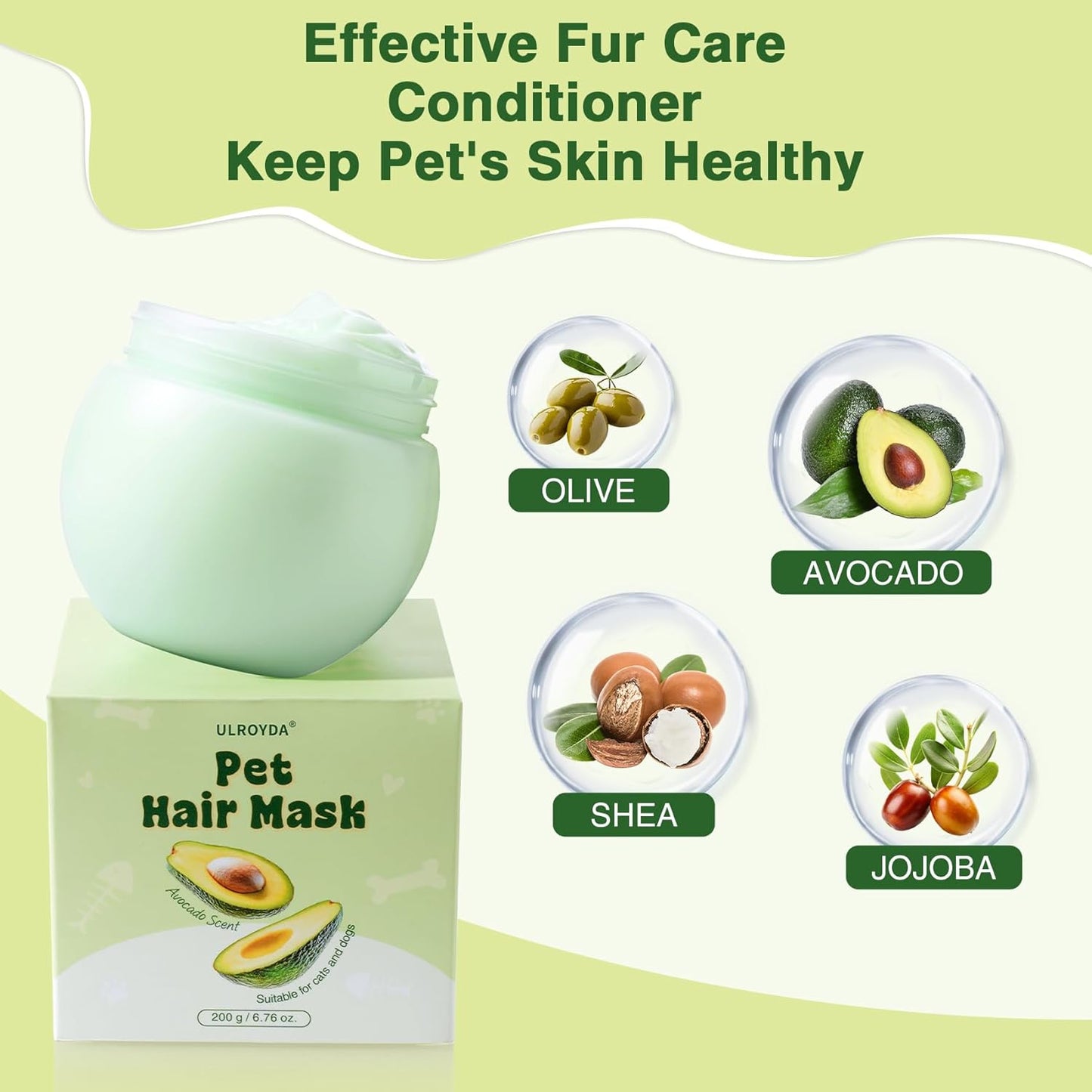 Dog Conditioner with Shea Butter & Olive Oil – Moisturizes, Relieves Itchy Skin & Allergies, Detangles, Controls Shedding, Leaves Fur Soft, Shiny & Fresh, Avocado Scent, 6.76 oz