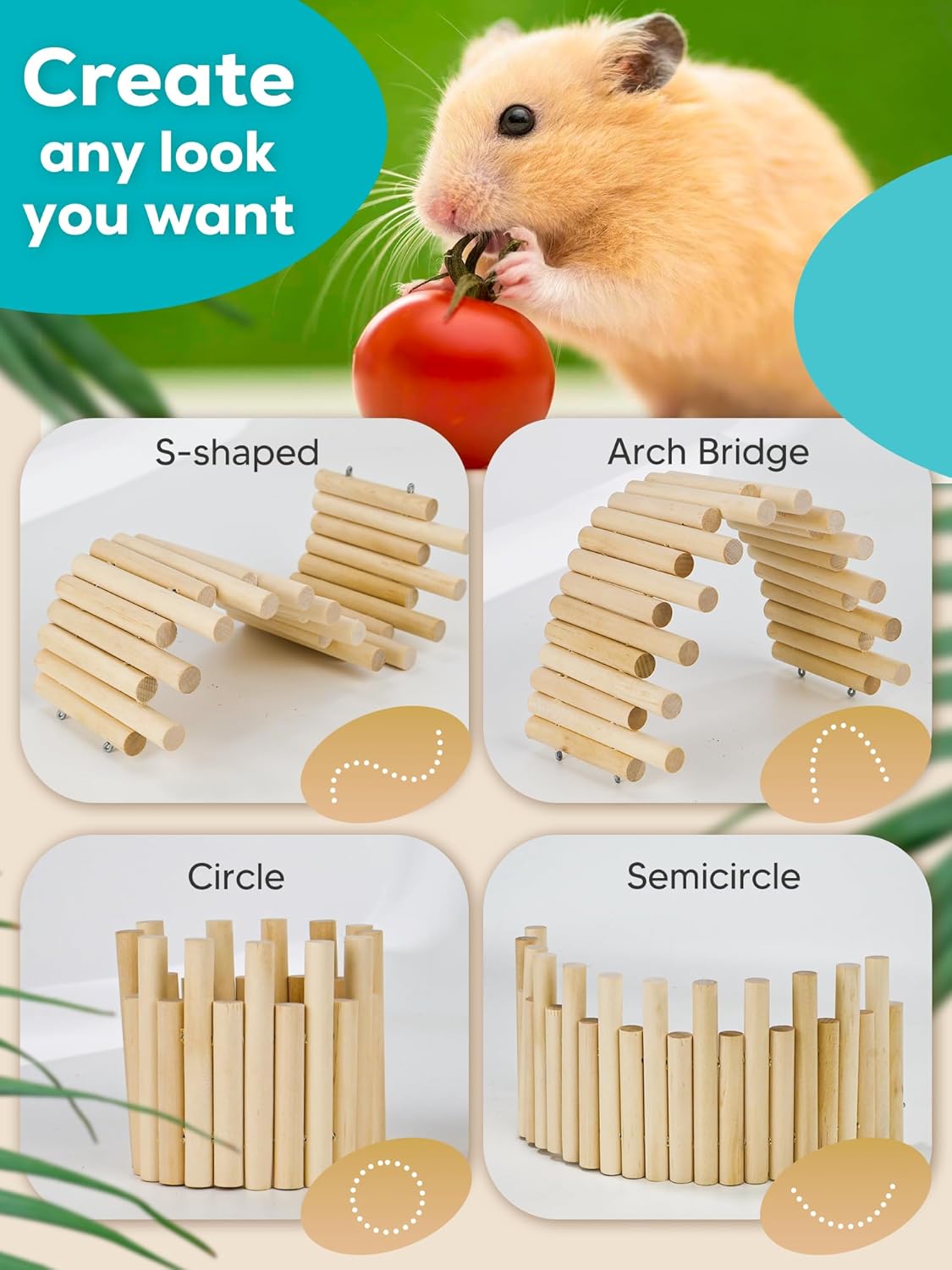 2PCS Wooden Hamster Fence, Bridge Cage Decor, Wooden Hamster Accessory 11.8in（3.93in High）