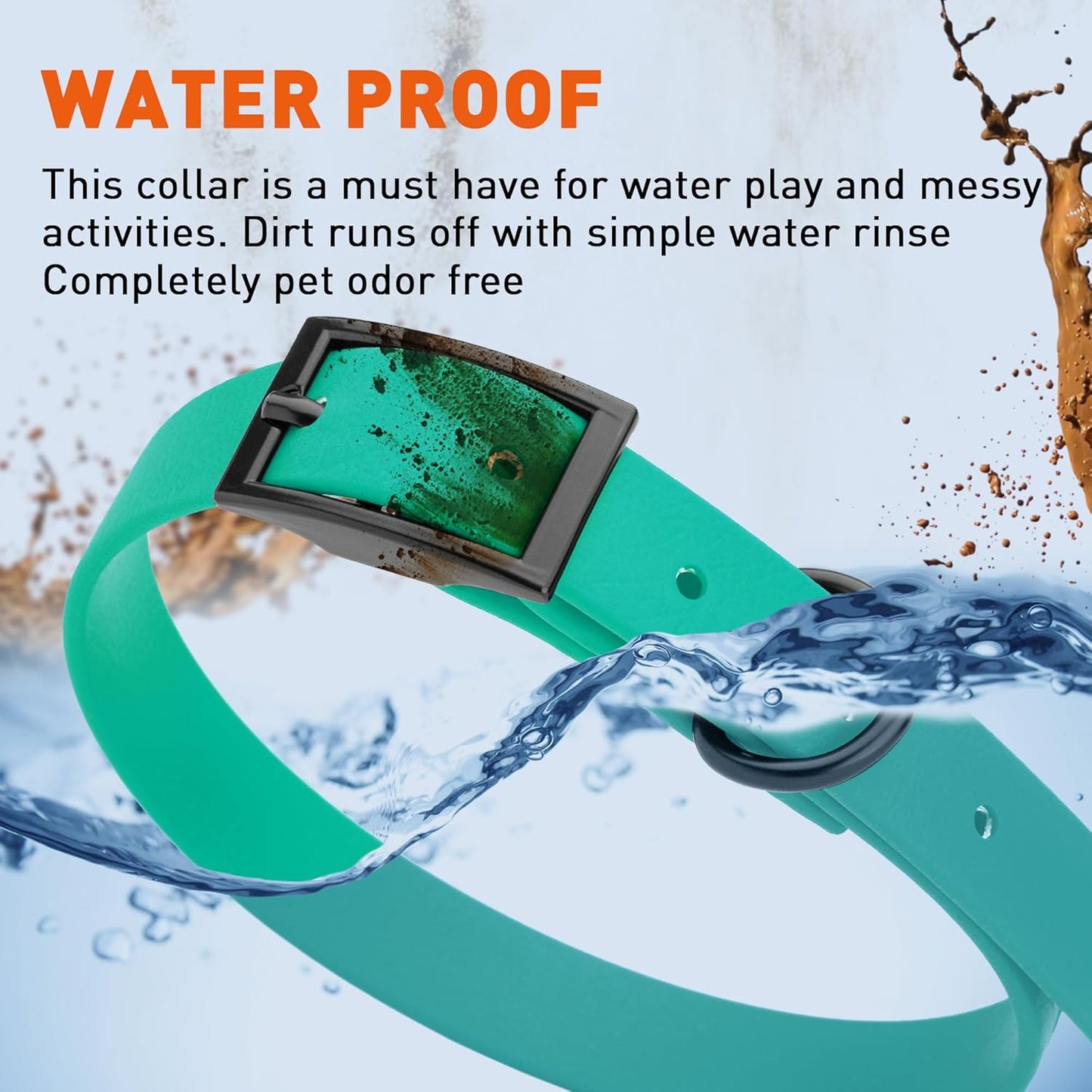 Dogline Biothane Waterproof Dog Collar Strong Coated Nylon Webbing with Black Hardware Odor- Proof for Easy Care Easy to Clean High Performance Fits Small Medium or Large Dogs, Teal