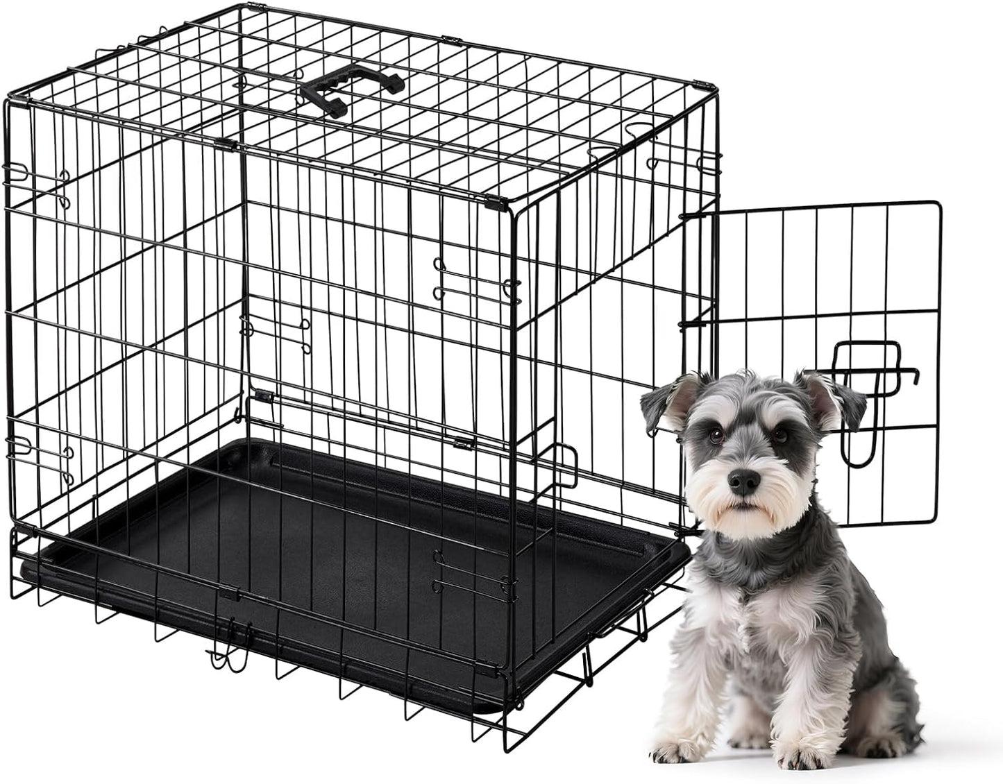DUMOS Dog Crate, 24 Inch Small Single Door Dog Cage with Divider Panel and Plastic Leak-Proof Pan Tray, Folding Metal Wire Pet Kennel for Indoor, Outdoor, Travel