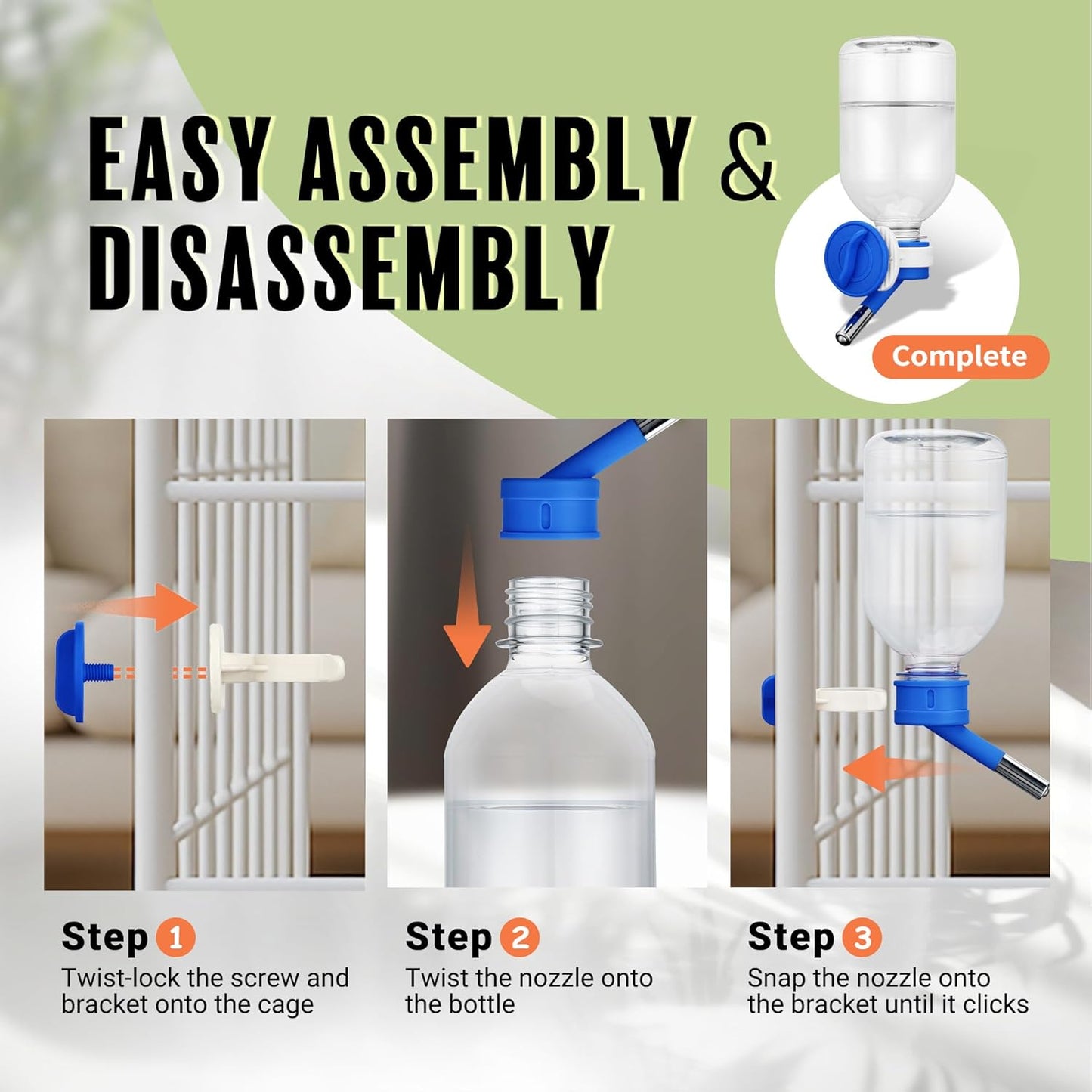 Choco Nose Patented Mini No-Drip Water Bottle/Feeder for Hamsters/Hedgehogs/Gliders/Rats/Mice/Other Small Pets and Animals - for Cages, Crates or Wall Mount. 10.2oz. Nozzle 10mm, Blue (C125)