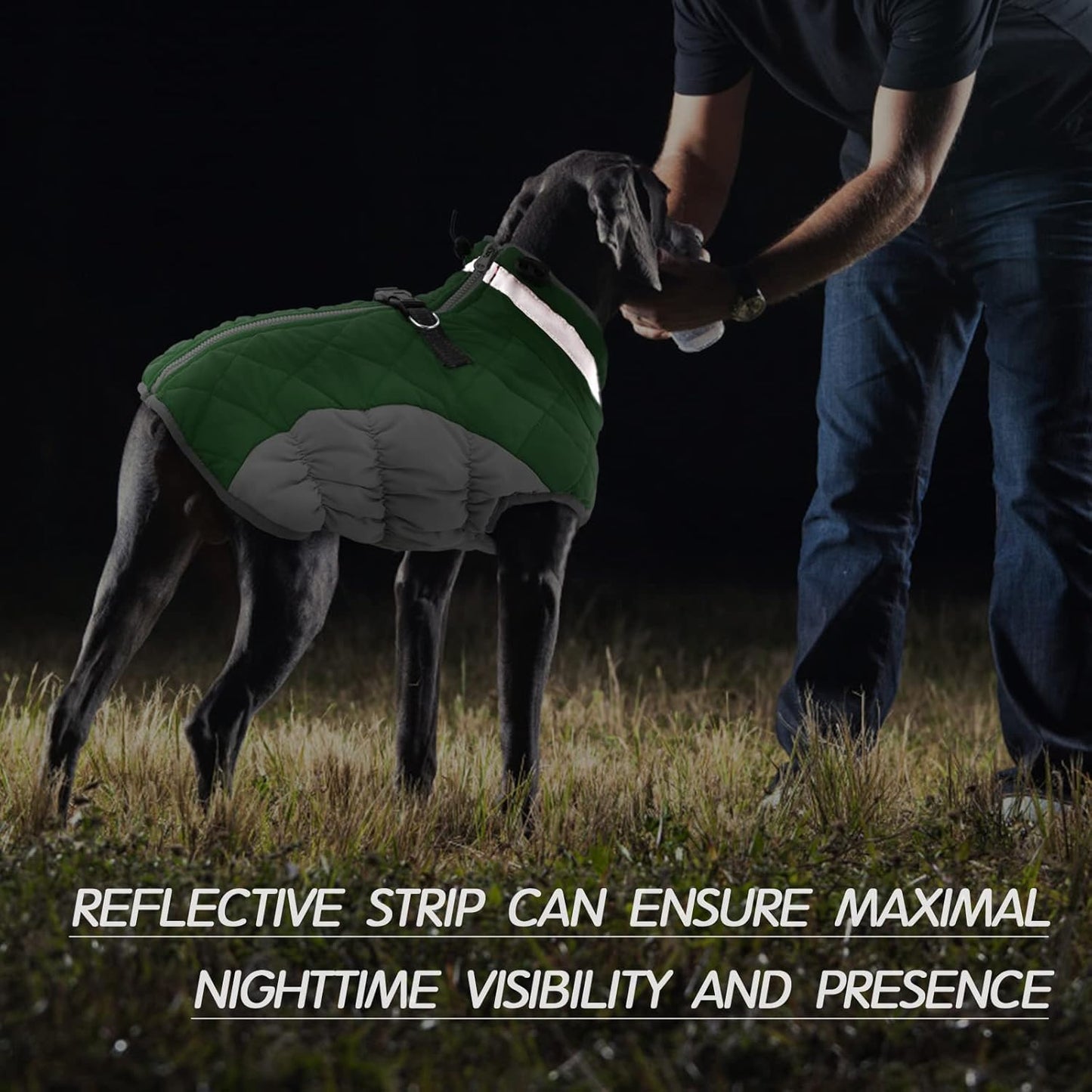 FUAMEY Dog Coat for Large Dogs,Waterproof Dog Winter Jacket with Harness Built in Puppy Cold Weather Coats Reflective Pet Vest with Zipper Warm Fleece Dogs Snowsuit Windproof Green XL