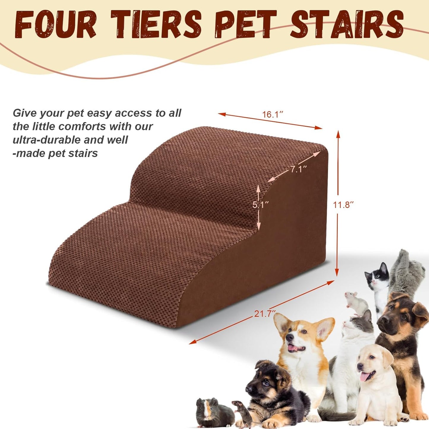 Dog Stairs for Small Dogs - High Density Foam Pet Steps, Extra Wide Dog Ramp with Non-Slip Bottom for High Beds, Couch and Sofa, Best for Dogs Injured, Older Doggy Cats