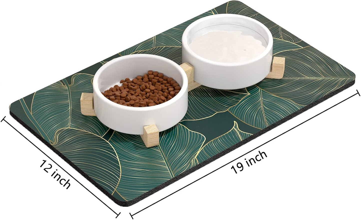 Rnivvi Dog Food Mat, 12" x 19" Flower Absorbent Dog Cat Bowl Mat for Food and Water, Cute Anti-Slip Rubber Pet Feeding Rug Protect Floors, Puppy Placemat for Feeding & Watering Supplies, Tropical