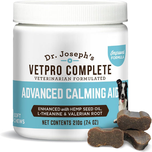 Dr. Joseph's VetPro Complete Advanced Calming Aid Dog Chew Treats, 60 Count, Support for Nervous Dogs, Enhanced with Organic Hemp Seed Oil, Veterinarian Formulated