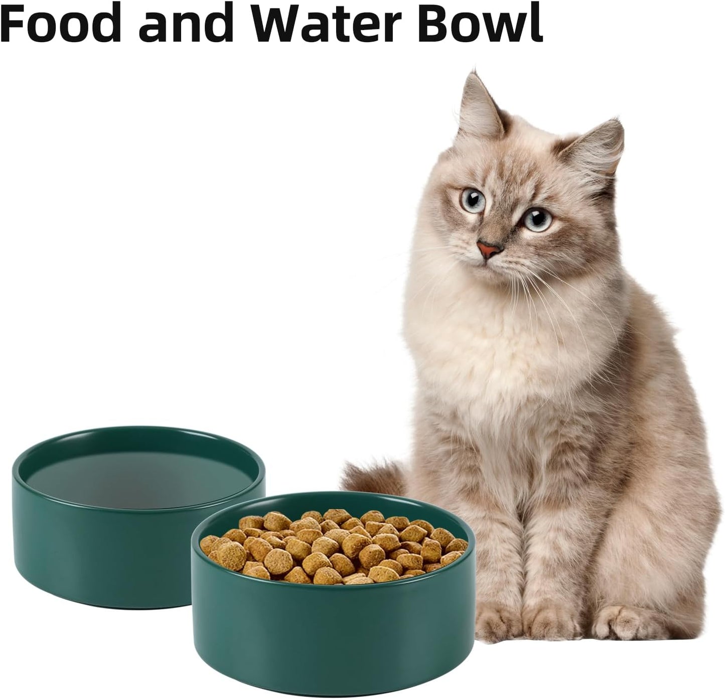 Ceramic 5.1inch Set of 2 Dog and Cat Bowls, Food and Water Feeder for Small Breed Dogs, Kitty, Cats, 2pcs Dog & Cat Dishes(2 Bowls, Green)