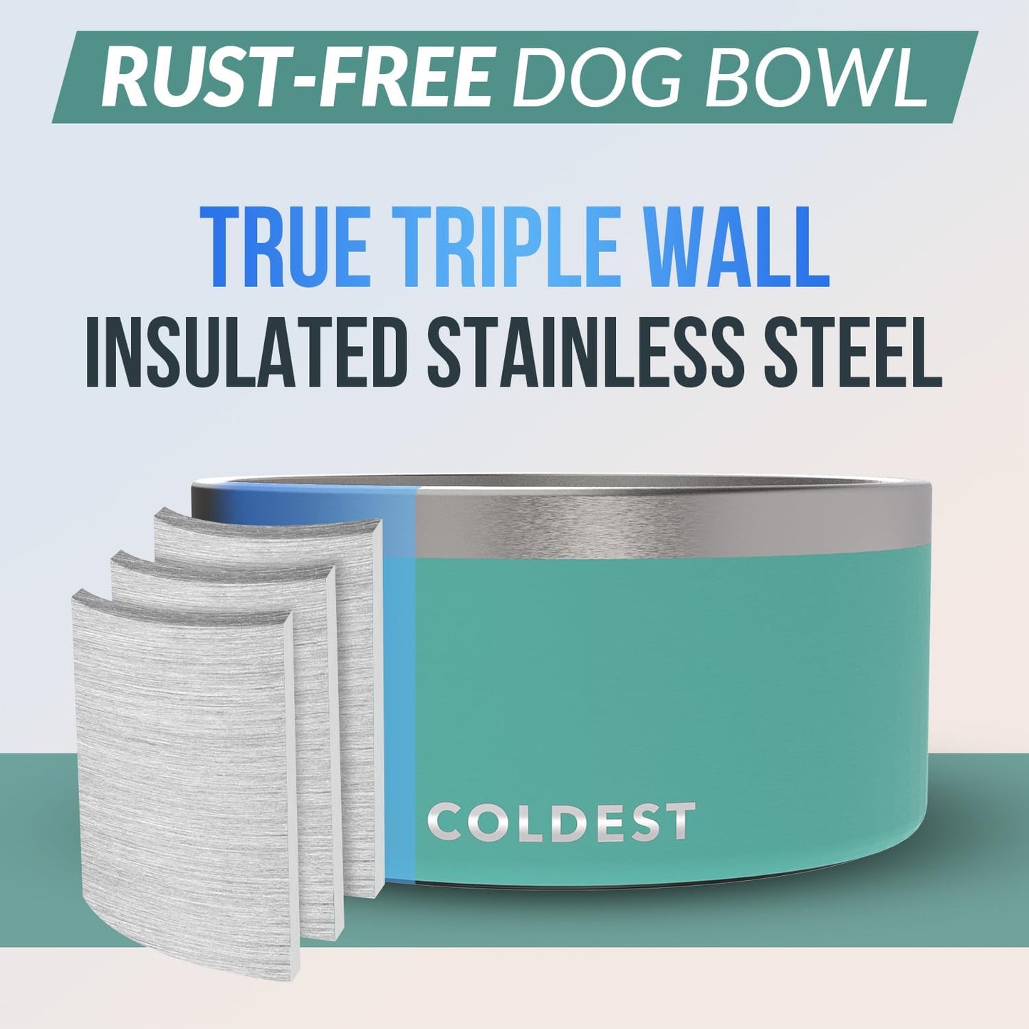 Coldest Dog Bowl - Anti Rust Metal, Non Slip, 3 Layers Insulated Stainless Steel Dog Bowls - Spill Proof & Heavy Duty - Water Bowl for Dogs, Cats & Pets, Dish Washer Safe (200 oz, Terraform Green)