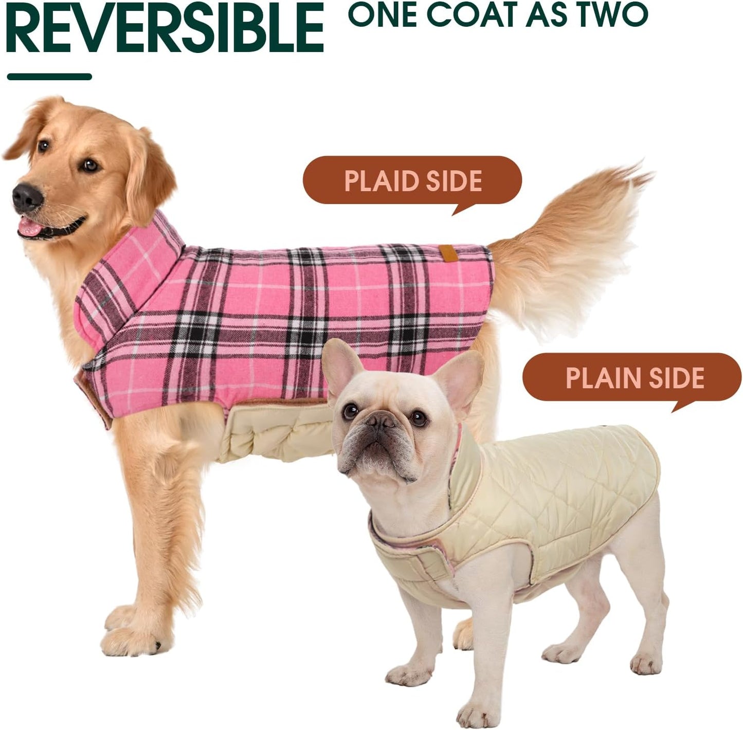 Kuoser Warm Dog Coat, Waterproof Dog Jacket for Extra Large Dogs, Adjustable Durable XXXL Doggie Winter Coat Reversible Puppy Cold Weather Apparel for Large Breed, Pink 3XL