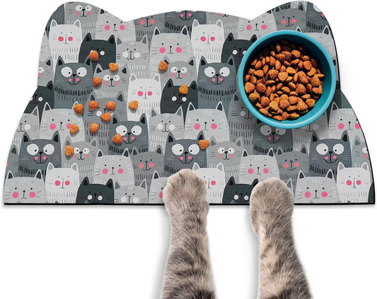 Grey Cat Food & Water Mats - Absorbent Pet Feeding Placemats 23.6 * 13.7 inch