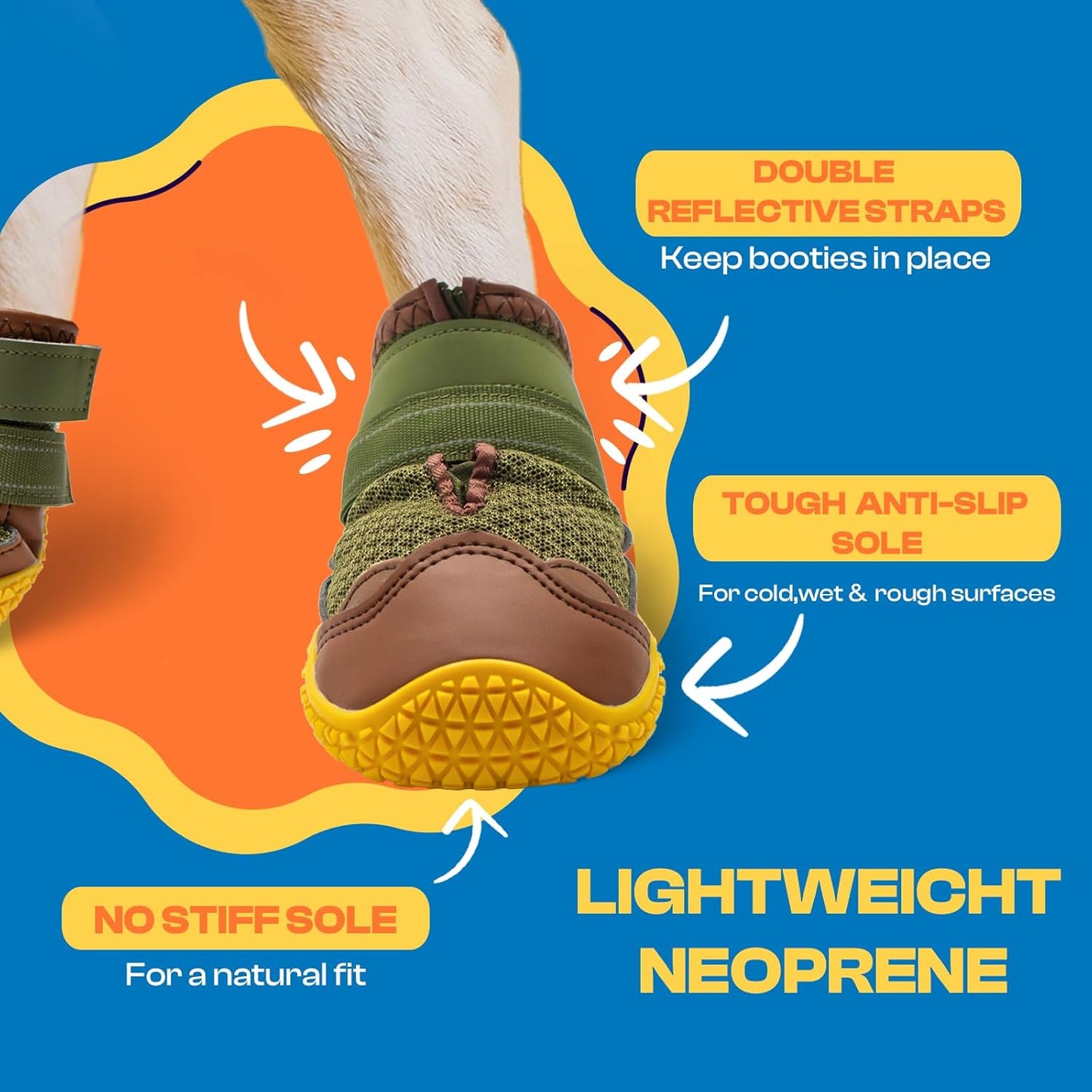 Dog Shoes for Large Dogs, Medium Dog Boots & Paw Protectors for Hardwood Floors, Outdoor Dog Booties for Hot Pavement Winter Snow Hiking, Breathable Dog Shoes with Reflective Strips Size 5