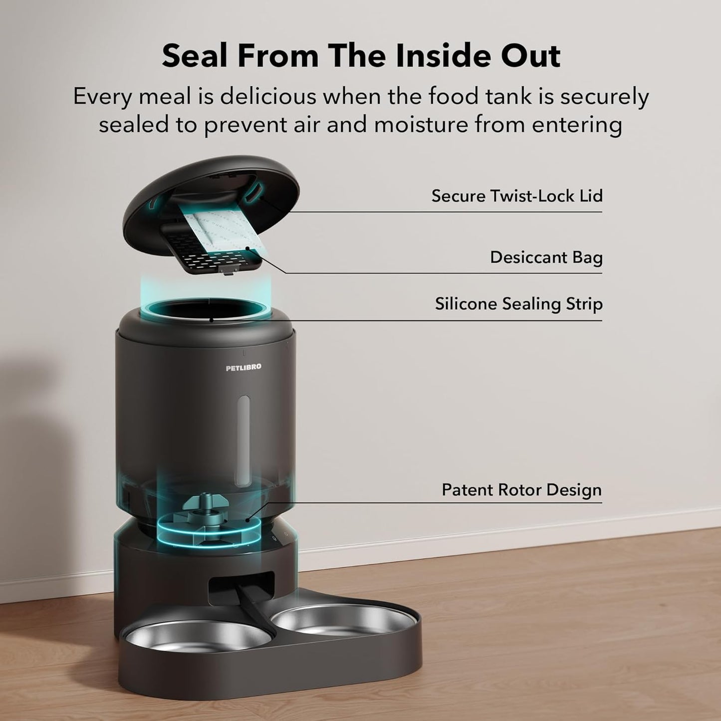 PETLIBRO Automatic Cat Feeder for 2 Cats, 5G&2.4G WiFi Pet Feeders, 5L Programmable Cat Food Dispenser with Airtight Lock-Fresh Technology, Dual Stainless Steel Bowls, Low Food Sensor