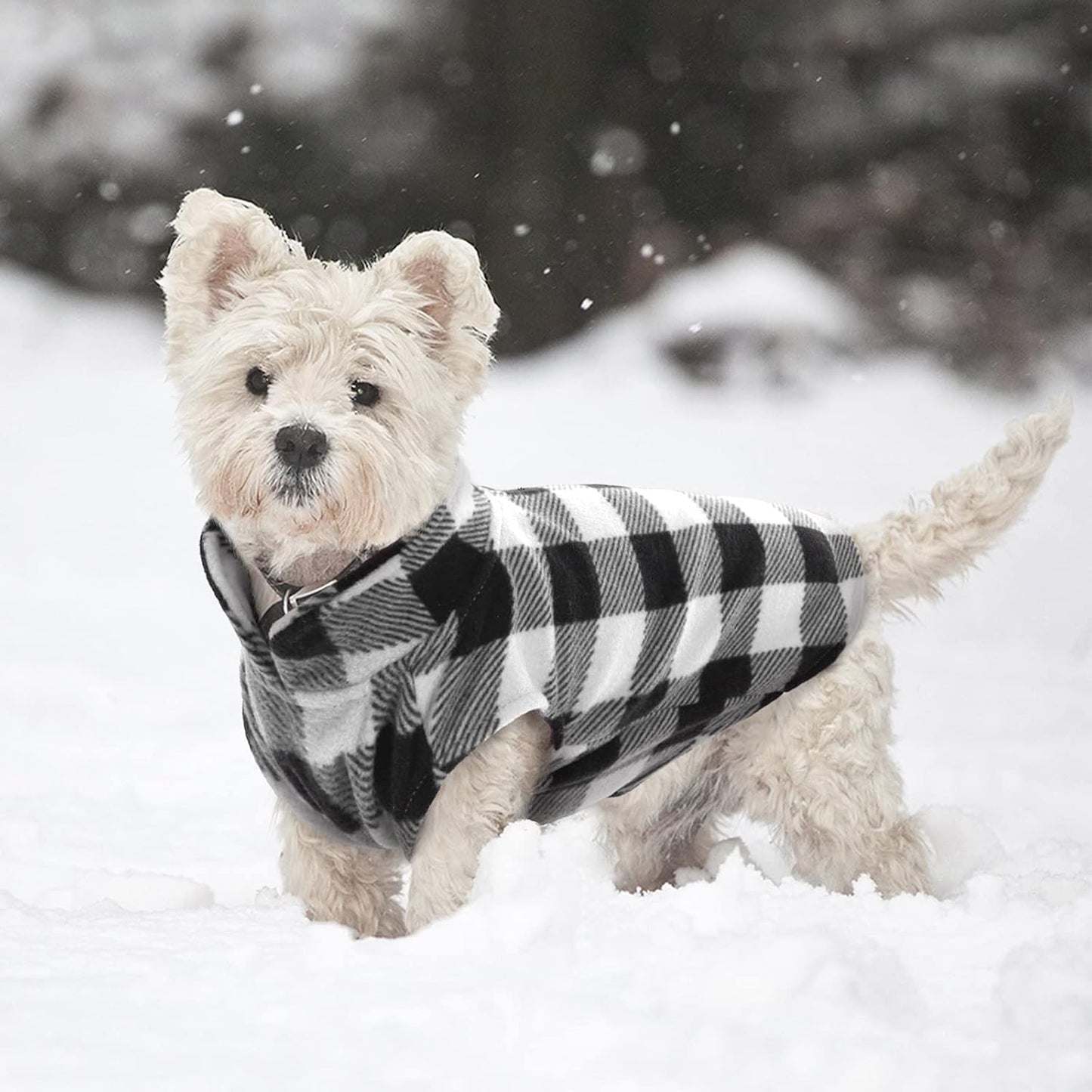 Kuoser Dog Fleece Vest,Warm Plaid Dog Sweater with Leash Hole,Soft Turtleneck Winter Pet Jacket Dogs Coat Pullover Clothes for Small Medium Dogs Cats,Spring Fall Cold Weather Christmas Outfit,Black XS