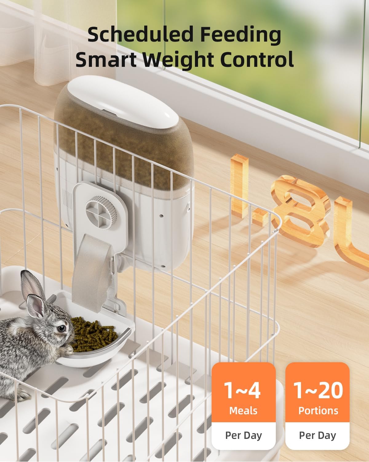 Hanging Rabbit Feeder, Programmable Automatic Pet Feeder with Dry Food Dispenser, Desiccant Bag and Portion Control for Rabbits Cats and Small Animals