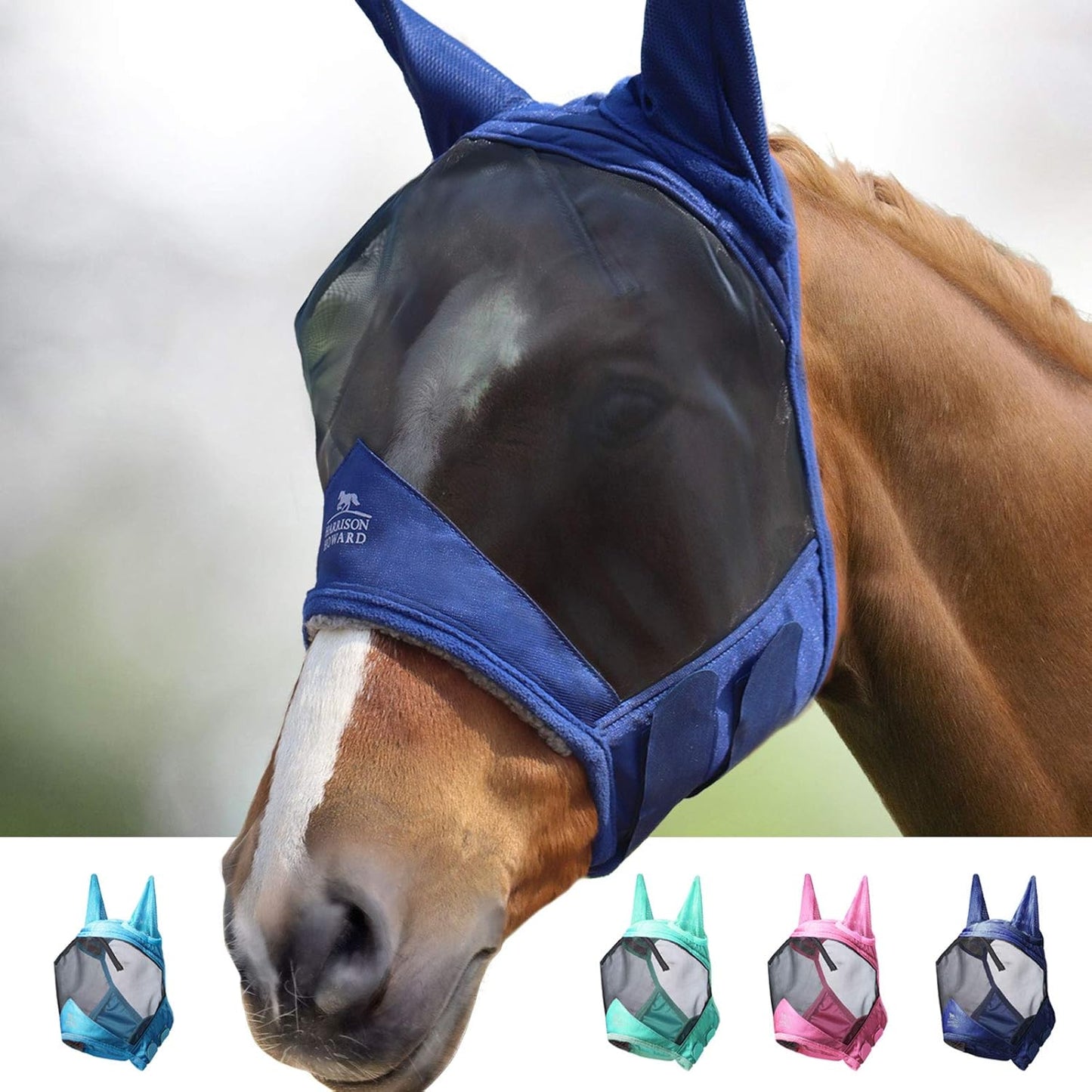 Harrison Howard CareMaster Pro Luminous Horse Fly Mask Large Eye Space Standard with Ears UV Protection for Horse Navy S Pony