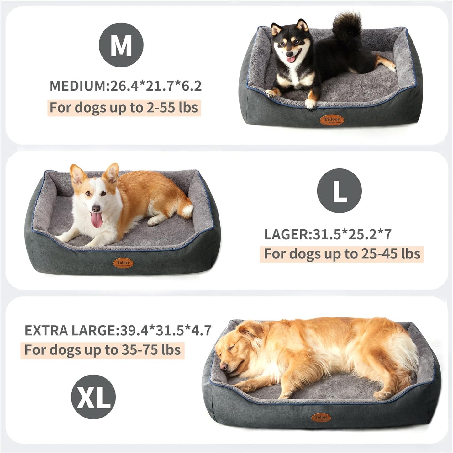 Orthopedic Dog Beds for Medium Dogs, Durable Egg Crate Foam Sofa Dog Bed wit Washable Removable Cover,Waterproof Lining,Pet Bed for Large Dogs (Dark Grey-Velvet, 39.4" L x 31.5" W x 7.4" Th)