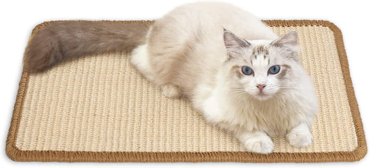 FUKUMARU Cat Scratcher Mat, 19.6 X 11.8 Inch Natural Sisal Cat Scratch Mats, Horizontal Cat Floor Scratching Pad Rug, Protect Carpets and Sofas - Beige