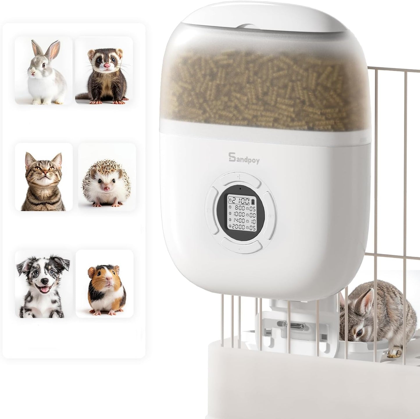 Hanging Rabbit Feeder, Programmable Automatic Pet Feeder with Dry Food Dispenser, Desiccant Bag and Portion Control for Rabbits Cats and Small Animals