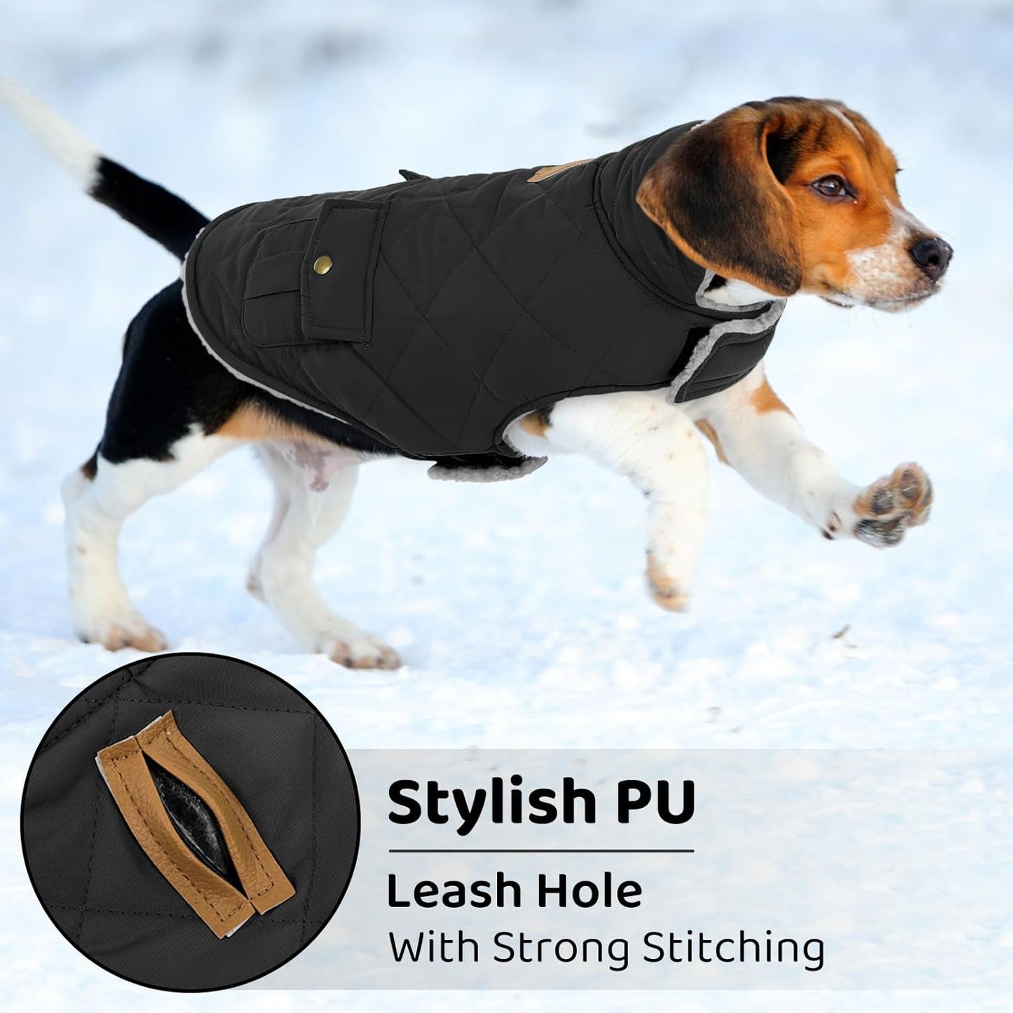 Queenmore Dog Winter Coat Warm Puffer Jacket Waterproof Plush Lining Thermal Cold Weather Vest for Small Medium Large Dogs, Windproof Easy On Pet Jacket Black XL