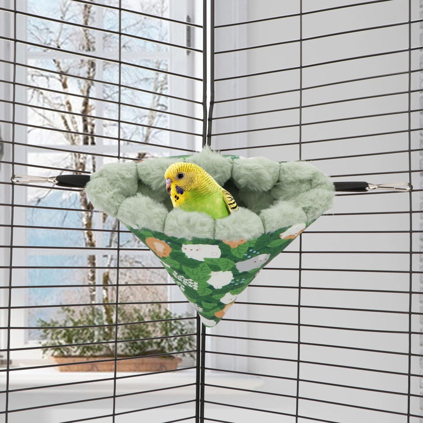 Wontee Bird Nest House Winter Warm Hanging Hammock Bird Bed Snuggle Hut for Parakeets Budgies Caique Conures Cockatiels (Small, Green)