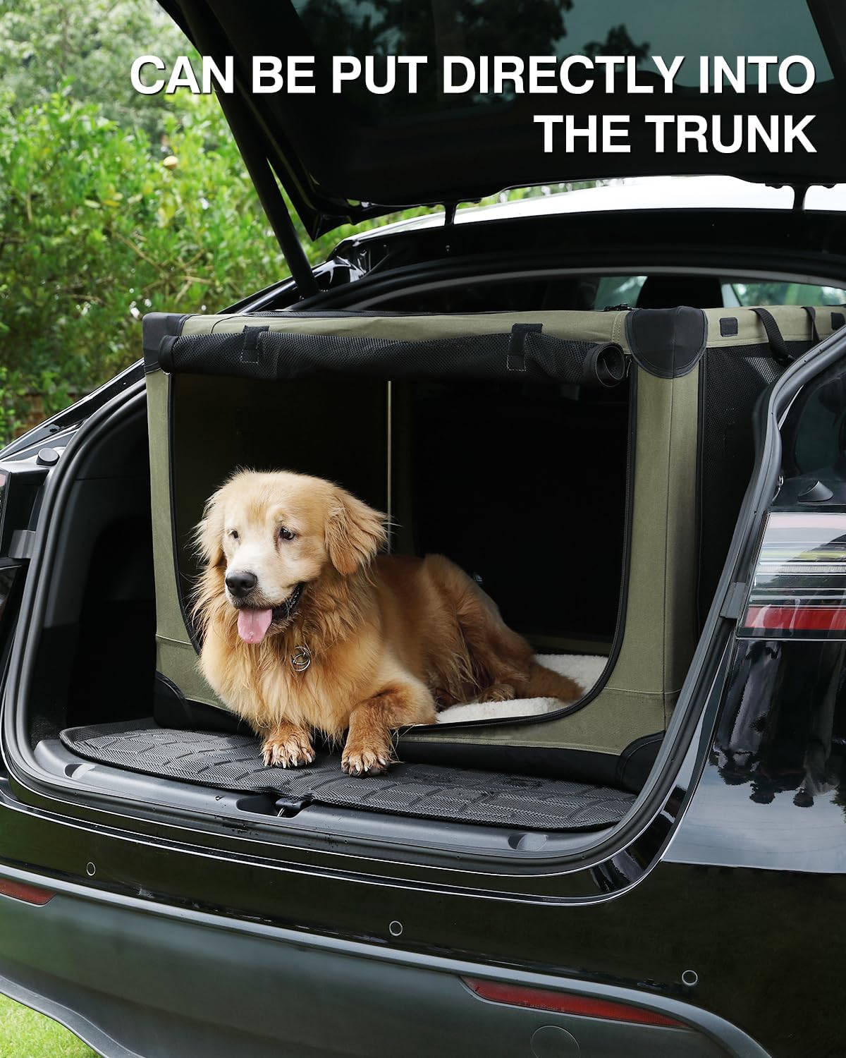 36 Inch Collapsible Travel Dog Crate for Medium Large Dogs, Portable Dog Crate 4-Door Foldable Soft Kennel with Durable Mesh Windows for Indoor & Outdoor Travel, with Storage Bag,Green