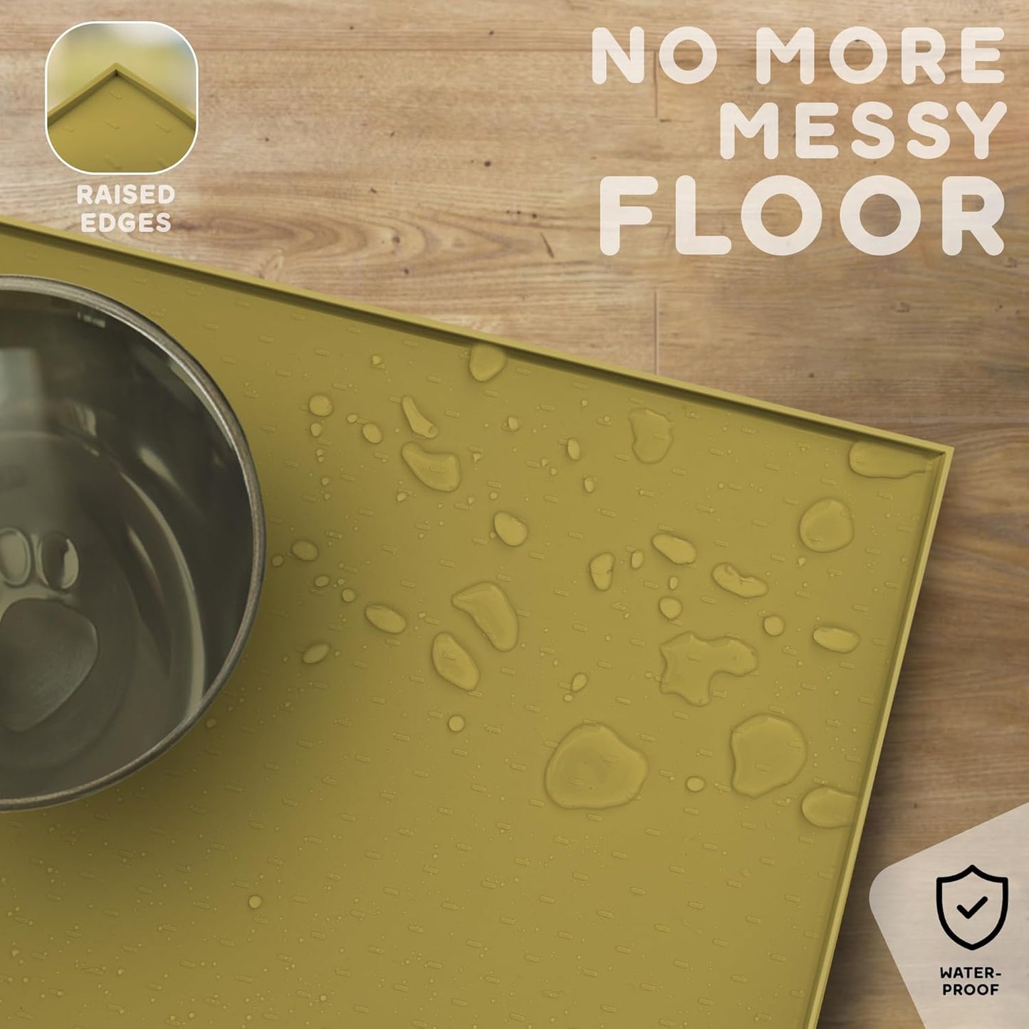 Dog Food Mat - 24x15 Raised Edges Dogs Mat for Food and Water Prevent Spill, Waterproof Cat Food Mats Protect Floors, Easy Clean Dog Bowl Mats for Food and Water, Silicone Pet Feeding Placemats