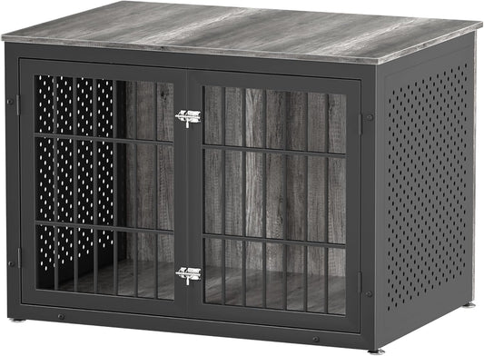 42" Heavy Duty Dog Crate Furniture for Large and Medium Dogs, Enclosed Design Wooden Metal Kennel, Wooden Cage Furniture Indoor, Decorative Dog Kennel End Table