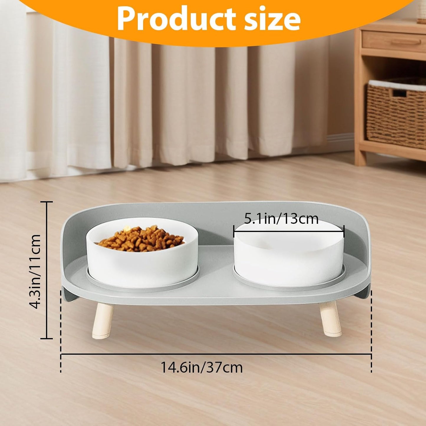 Elevated Dog Bowls Set, Ceramic Pet Food & Water Bowls with Non-Slip Stand, No Spill Design for Cats/Small Medium Dogs Gray