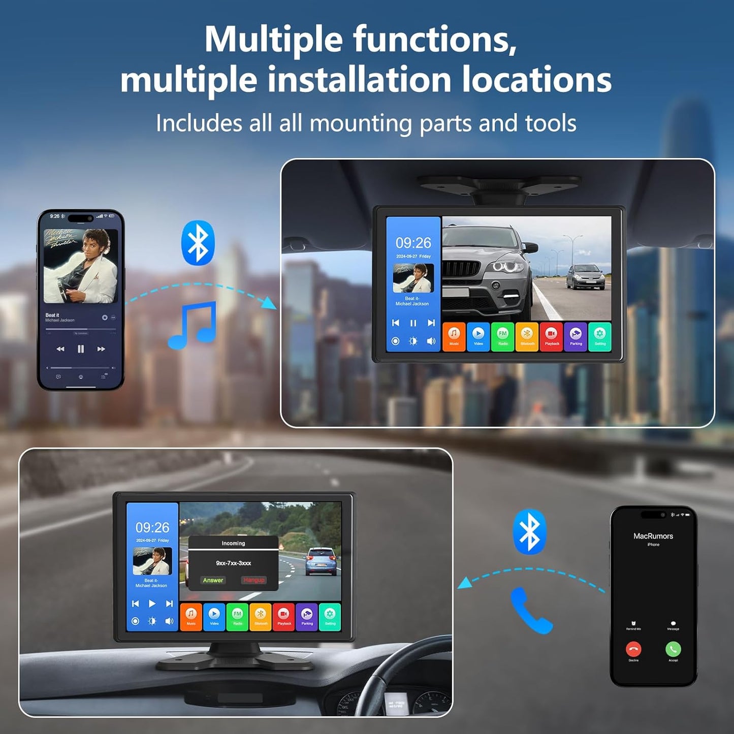 4 Channel Backup Camera System,Touchable 10.26 inch Monitor with DVR Stereo, 64GB Card, IP69 Waterproof, Nightvision 1080P Backup Camera for RV/Truck/Trailer Pickup,Rear Side Front Wired System