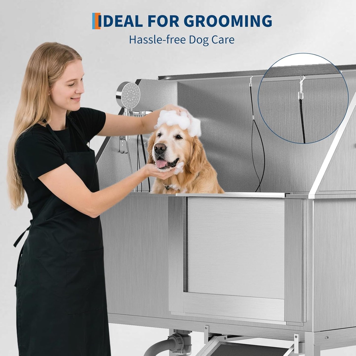 50" Stainless Steel Professional Dog Washing Station - Pet Bathing Tub w/Non-Slip Ramps | Slip-Resistant Floor Grate | for Large/Medium/Small Dogs