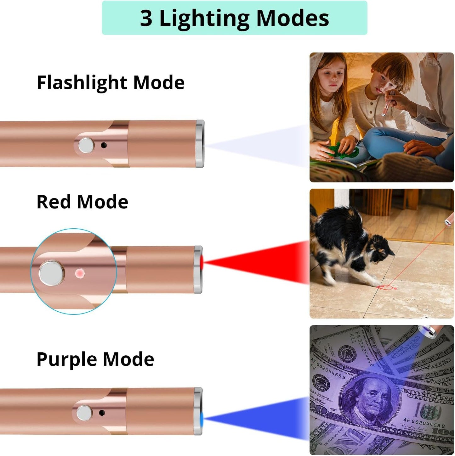 TBTeek Cat Toys for Indoor Cats, 2 Pieces, Rechargeable, 7 Adjustable Patterns, Interactive Kitten Pet Dog Red Dot Chase Light Toy for Cats Fun Playing Exercise(Rose Gold)