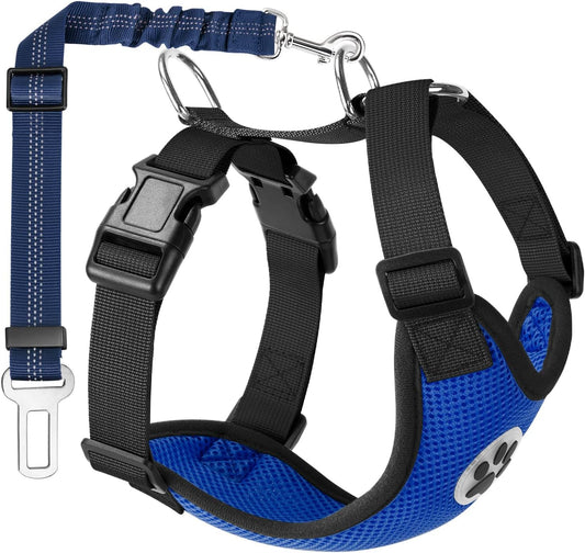Lukovee Dog Seat Belt - Adjustable Dog Car Harness for Large, Medium & Small Dogs, Soft Padded & Breathable Mesh Dog Seatbelt with Car Vehicle Connector Strap (Blue, Medium)