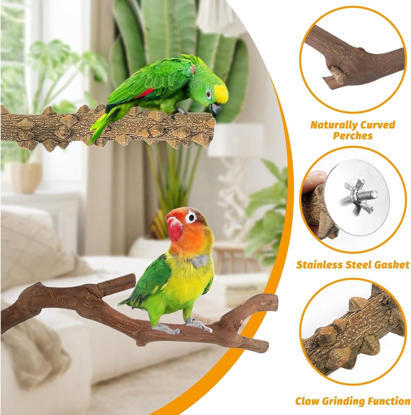 kathson 5pcs Natural Parrot Perch for Cage Wooden Bird Perches Grape Bird Stick Parakeet Climbing Standing Branches Toy Chewable Cage Accessories for Small Budgies Cockatiels Lovebirds Budgies