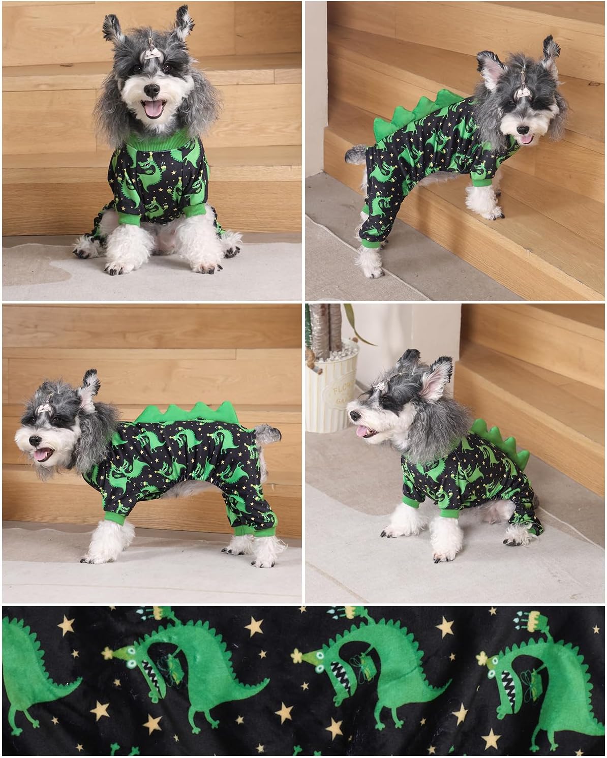 CuteBone Dinosaur Costume Dog Pajamas, Stretchy Spandex Crystal Velvet Sleepwear Coat for Small Dogs, Soft & Warm Pet Outfit Clothes for Cold Weather, Cozy Pullover Design COSP14XL