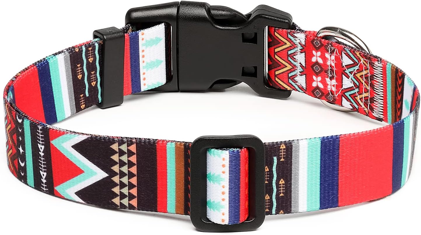 Mercano Adjustable Dog Collar - Special Design Patterns, Soft Nylon Comfortable Sturdy Pet Collar for Small Medium Large Dogs (XS, Tribal Red)
