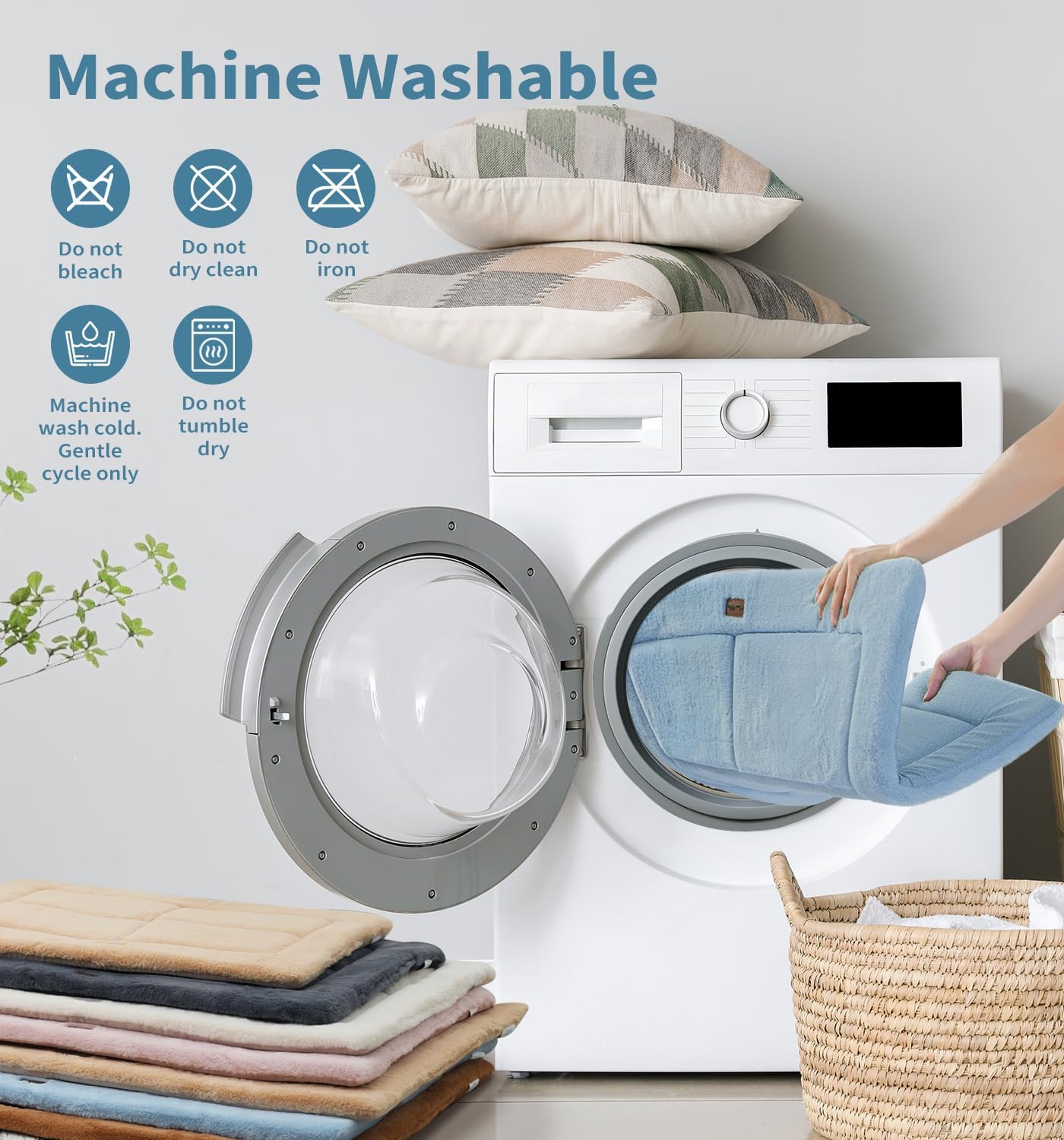 Made4Pets Dog Crate Pad Bed for Small Dogs, Washable & Reversible, Anti-Slip Kennel Mat for Cozy Sleeping, Soft Fluffy Dog Bed for Indoor & Outdoor Use, 24"x18", Blue