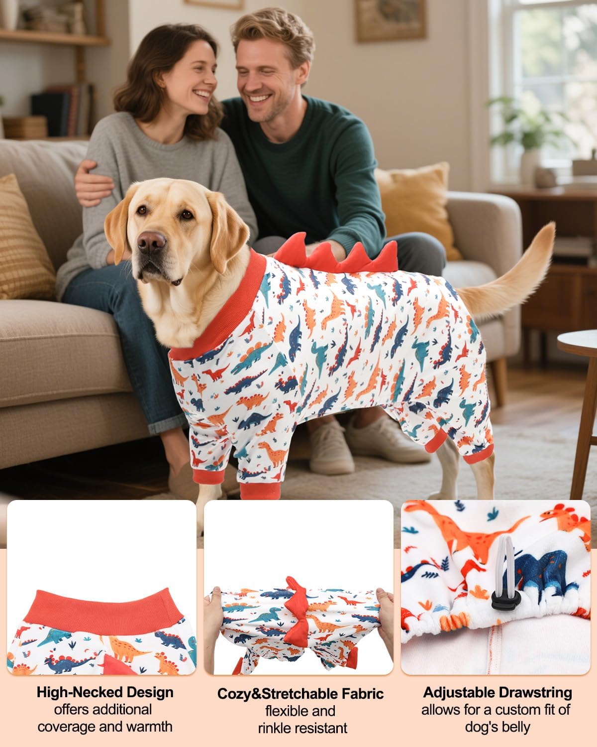 CuteBone Dinosaur Costume Dog Pajamas, Stretchy Spandex Crystal Velvet Sleepwear Coat for Small Dogs, Soft & Warm Pet Outfit Clothes for Cold Weather, Cozy Pullover Design COSP02XXL